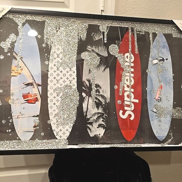 Design District Surfboard Supreme Glitter Embellished Framed Wall Decor - Picture 6 of 10